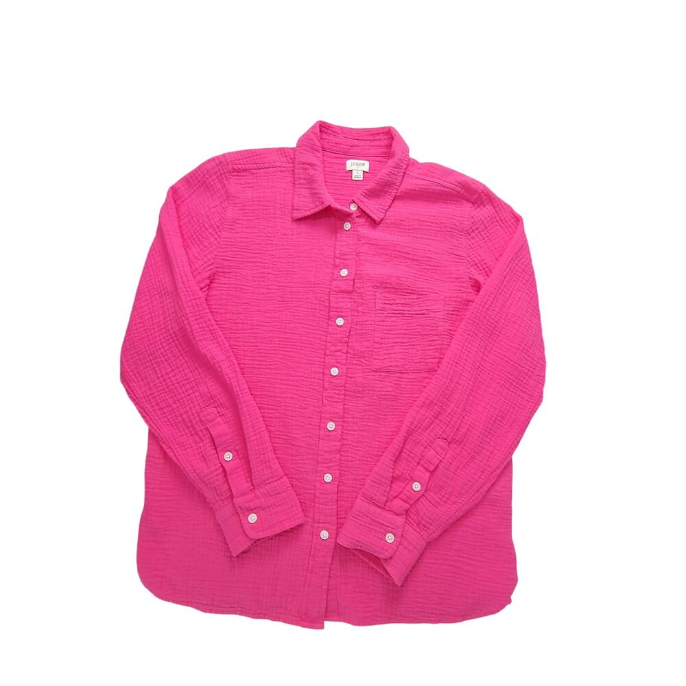 J.Crew Factory Double Gauze Button Up Shirt Womens L Pink Lightweight Summer